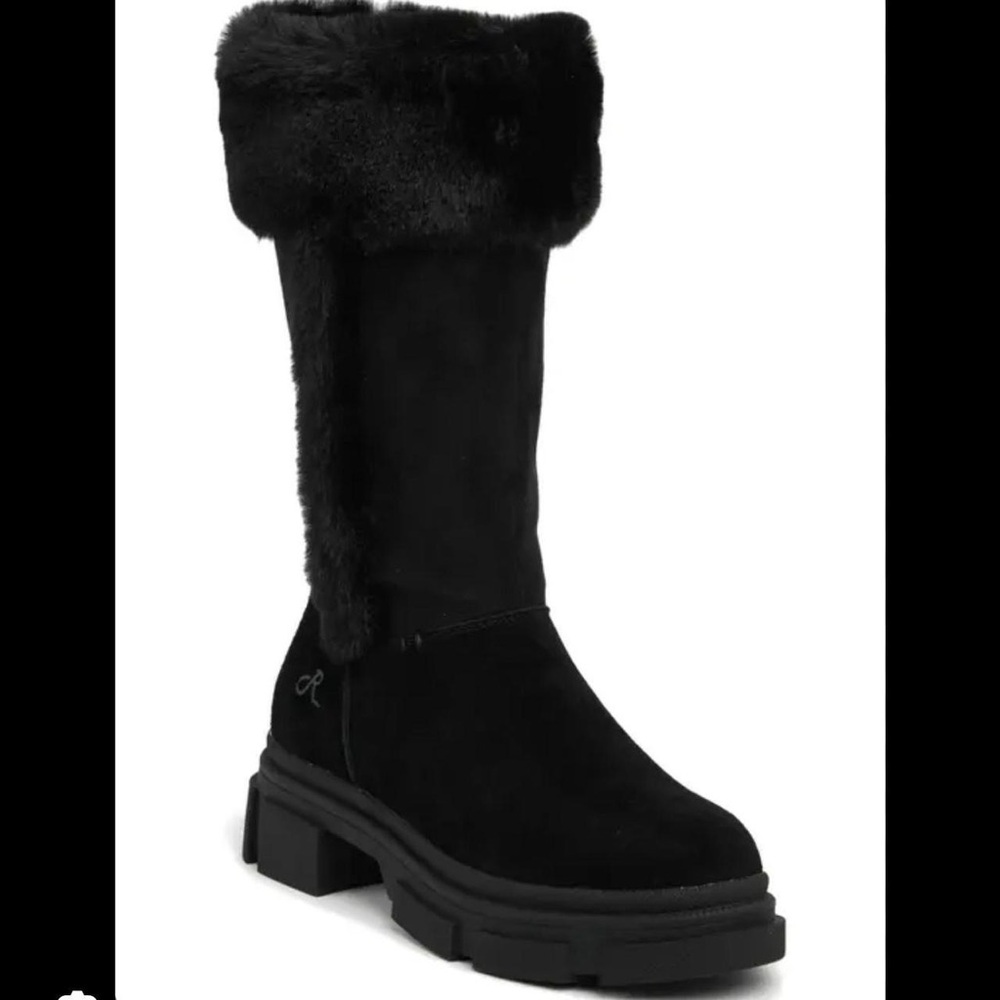 NWOB Religious Comfort Moonwalk Black Fur Lined Calf-High Winter Boots, Sz 8.5